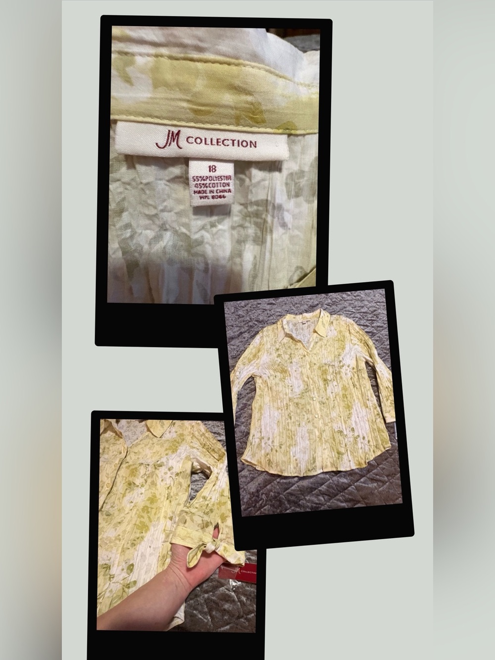 JM Collection Pale Yellow/Green Floral Button-Front Blouse #1696‎